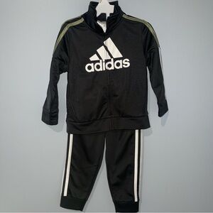 Adidas Black Tracksuit with White and Green Accents - Boys Size 2T